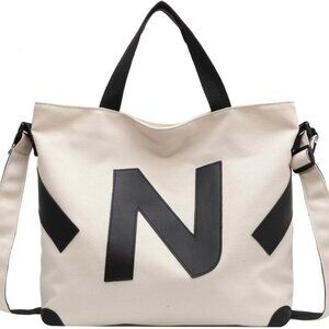 Large Cotton Canvas Tote Bag Women Zipper Shoulder Work Travel Shopping